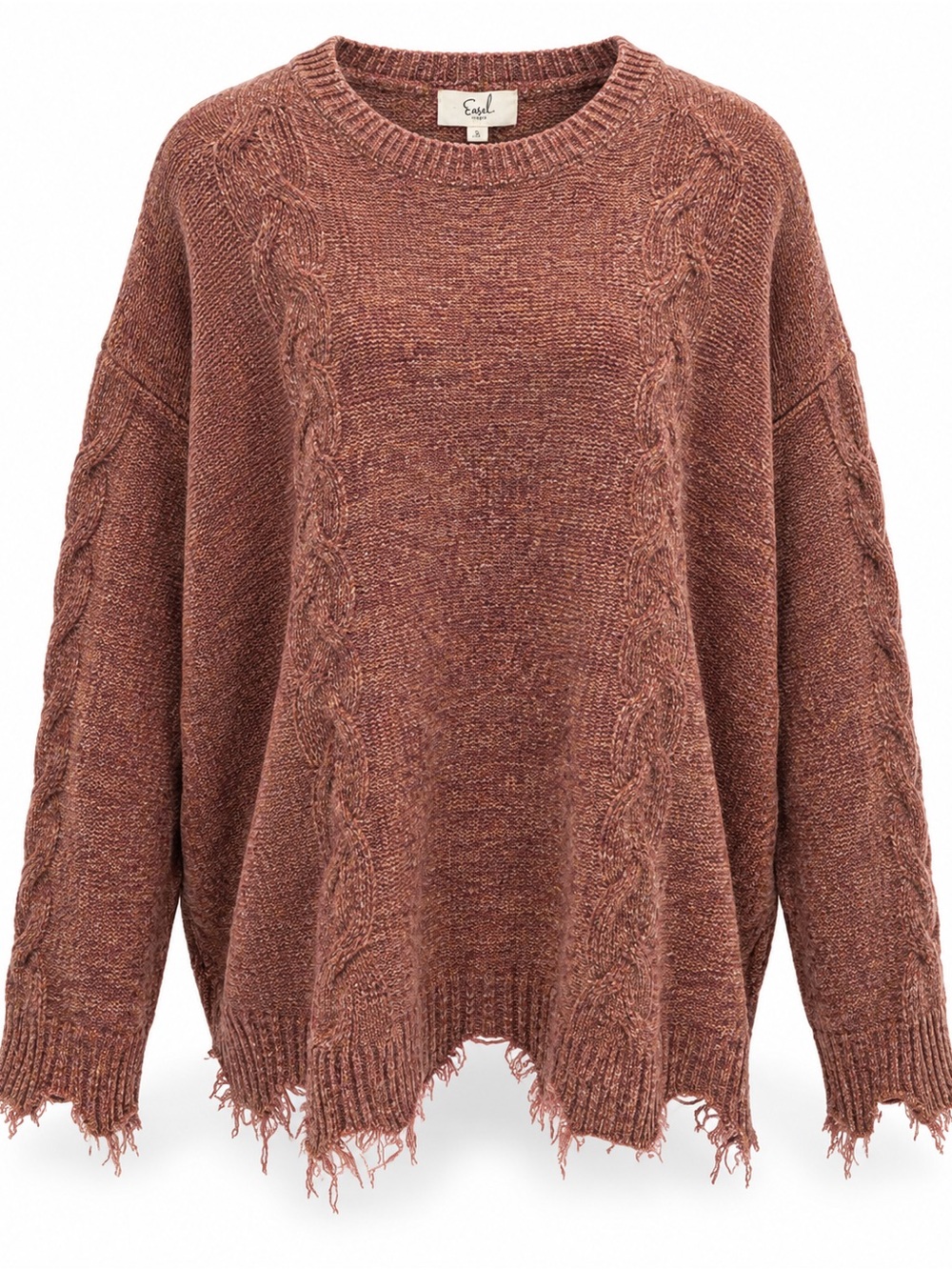Easel Los Angeles Oversized Distressed Marled Knit Sweater Rust Brown S